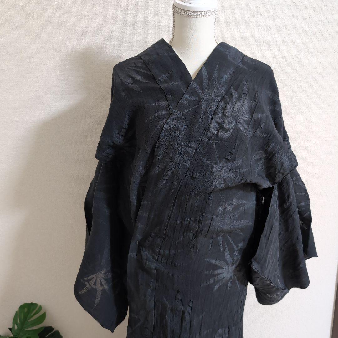 【三花】本麻　洗える長襦袢　黒　カラー襦袢　リサイクル　h1