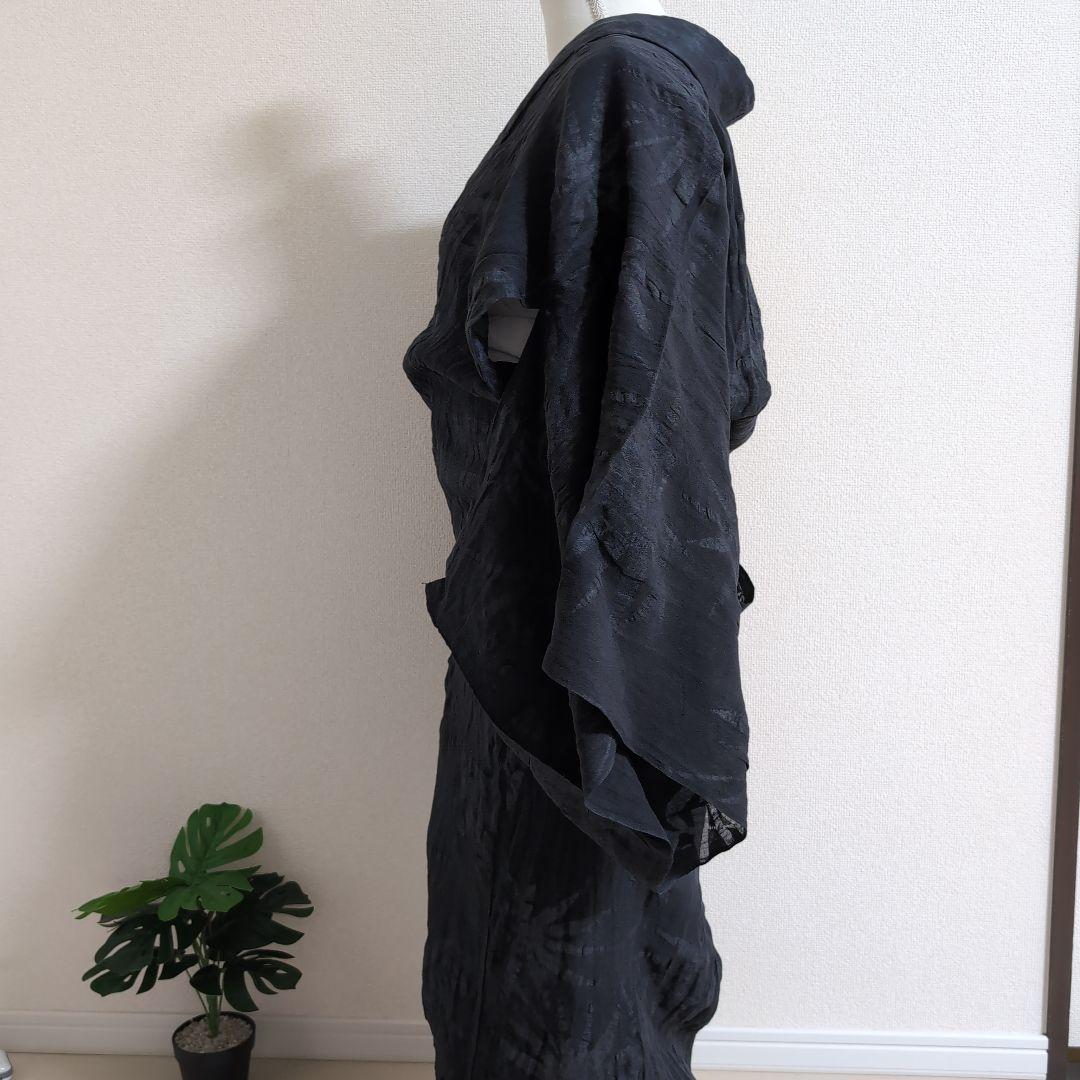 【三花】本麻　洗える長襦袢　黒　カラー襦袢　リサイクル　h1