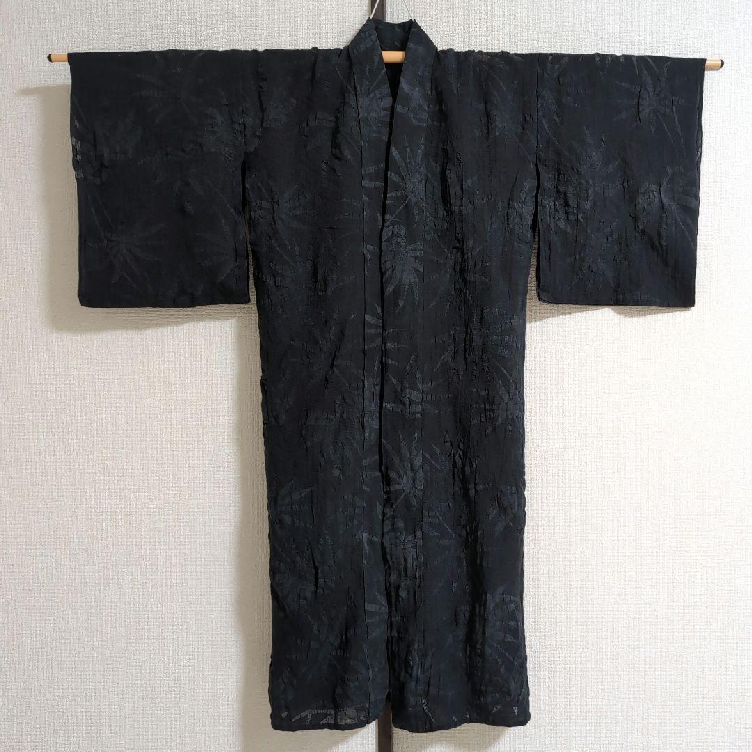 【三花】本麻　洗える長襦袢　黒　カラー襦袢　リサイクル　h1