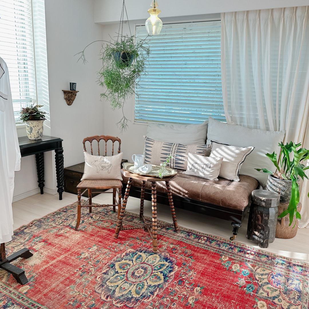 トルコ ヴィンテージラグ A89 超大判 レア レッド ターコイズ ネイビー