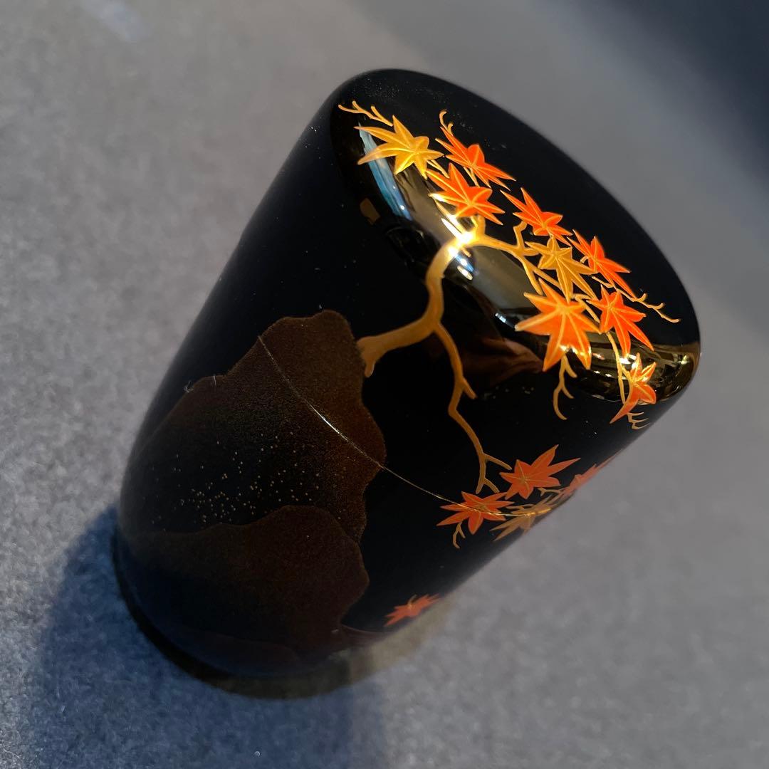 【竹内 幸斎】(造)『紅葉蒔絵の細棗』共箱　※美品 茶道具「棗」