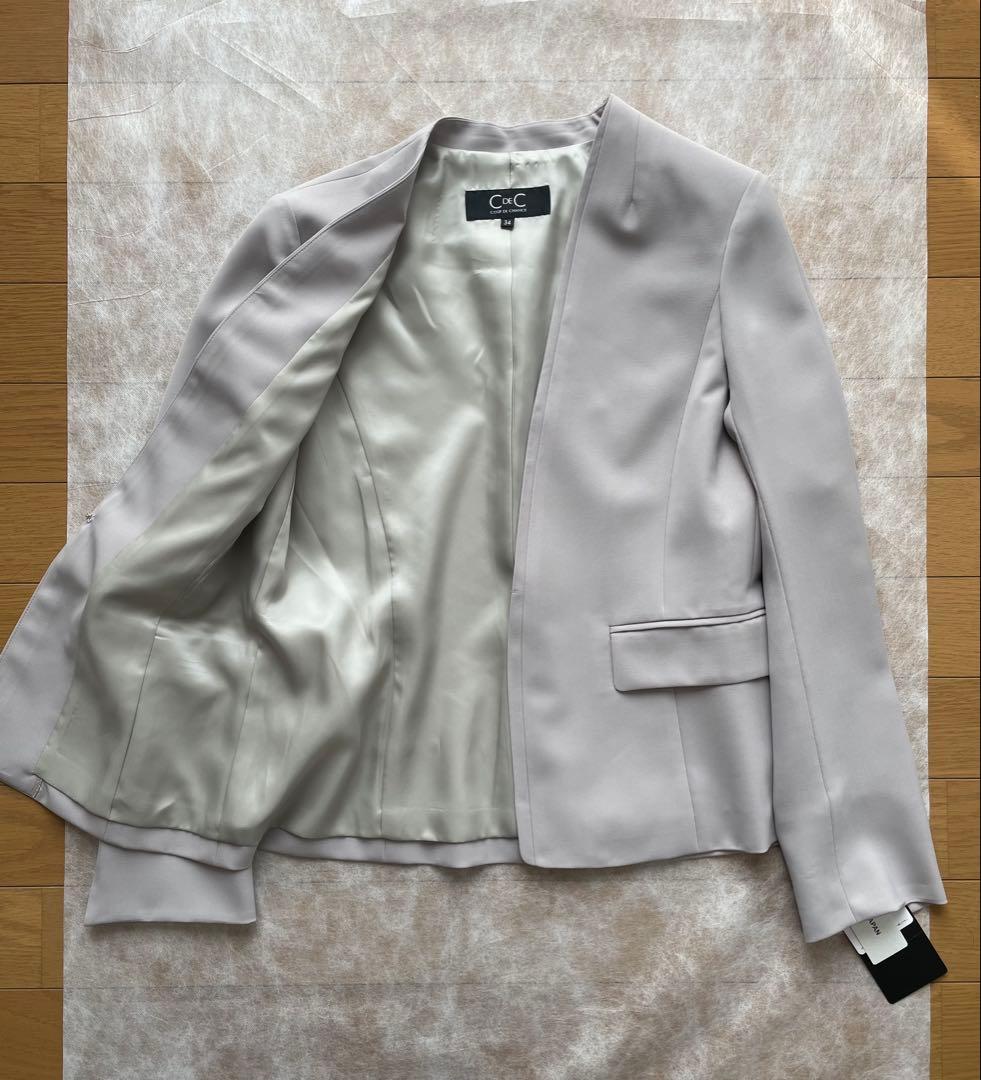 新品　クードシャンス　ノーカラーJKスカート スーツ　グレー系　34