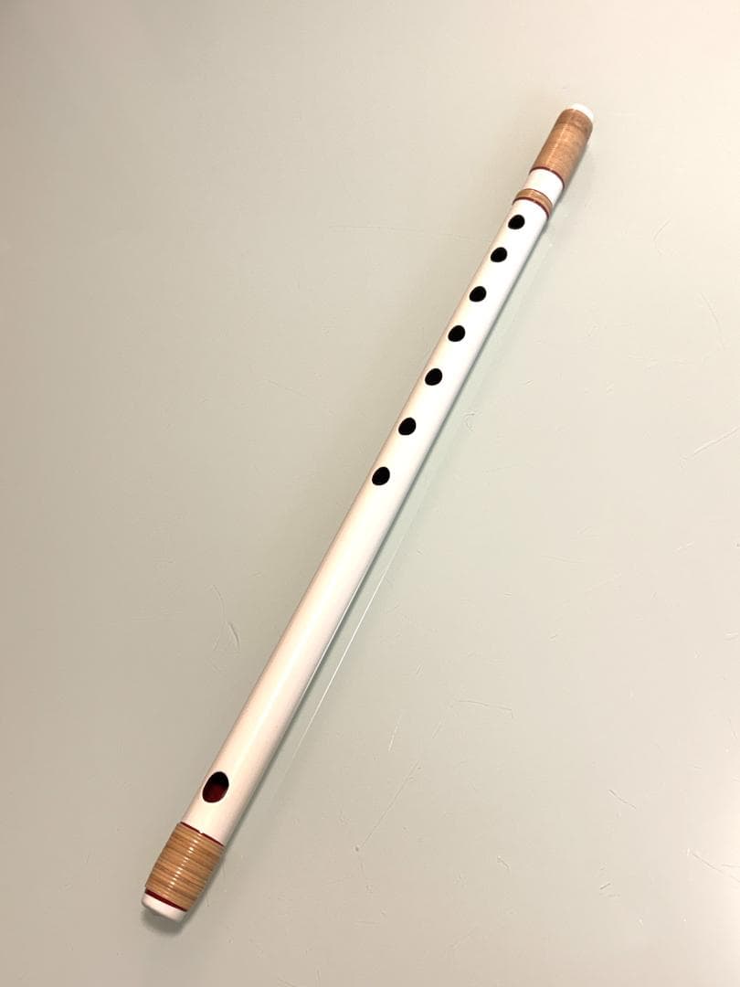 獅子田竹渓 篠笛（白）7穴 5本調子 ※袋付き　お囃子・お祭り用