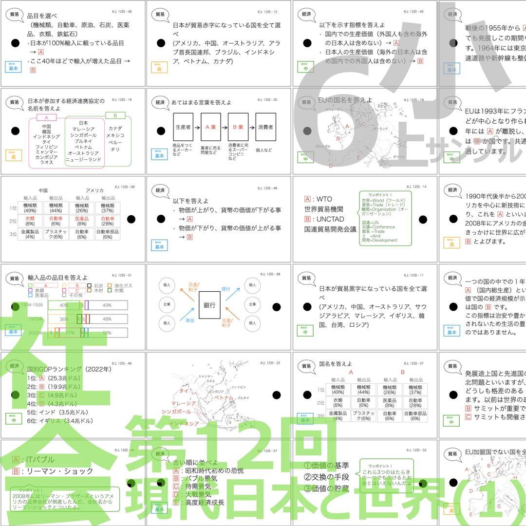 中学受験 暗記カード【6年上 社会・理科 10-17回】予習シリーズ 組分け