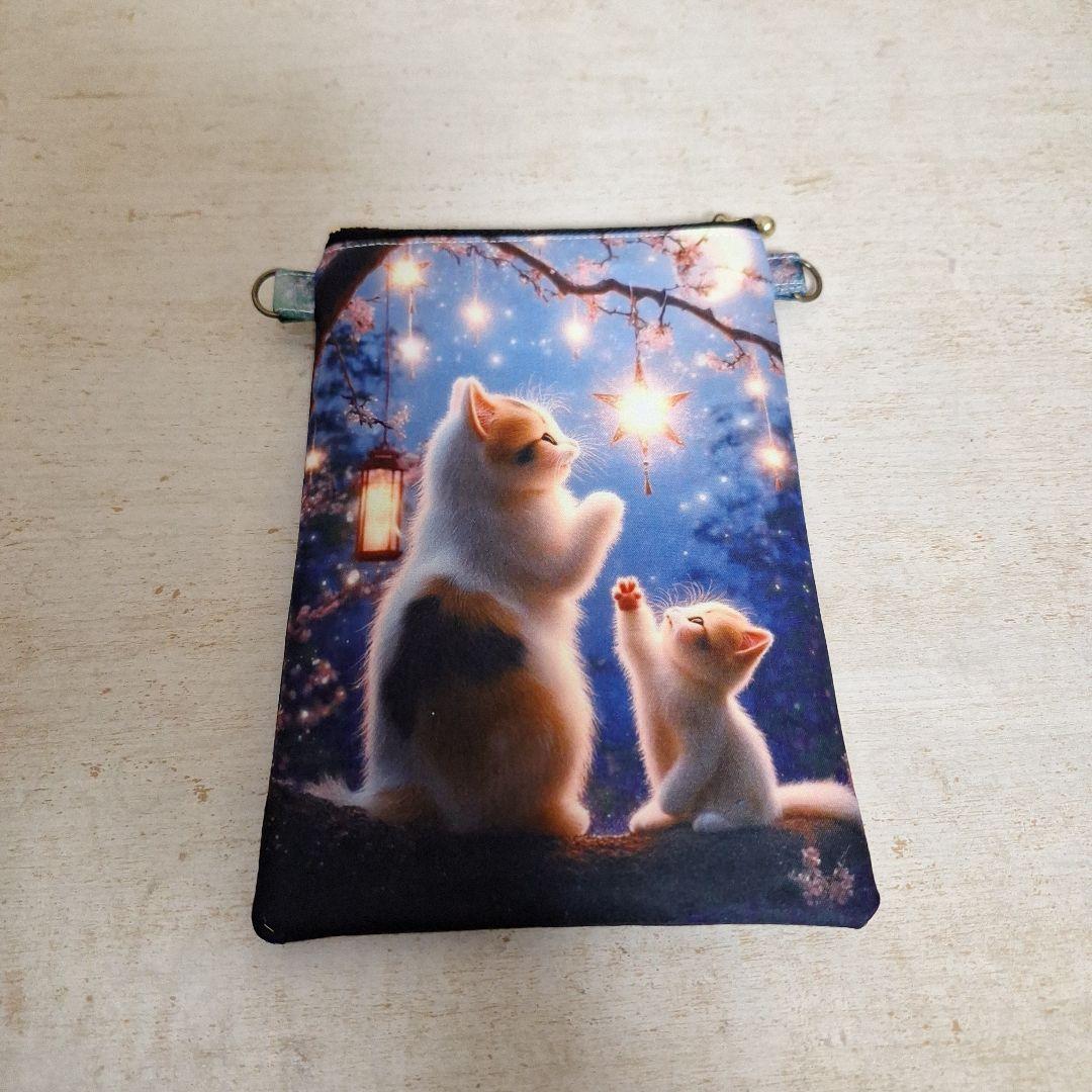 ねこパネル生地　ハンドメイド　ミニバック　ポーチ