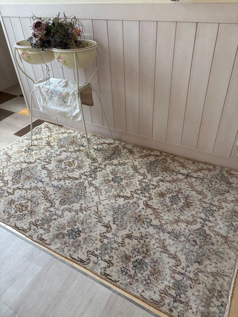 専用です❣️トルコビィンテージラグ☆クラシック花柄ラグ グリーンベージュ
