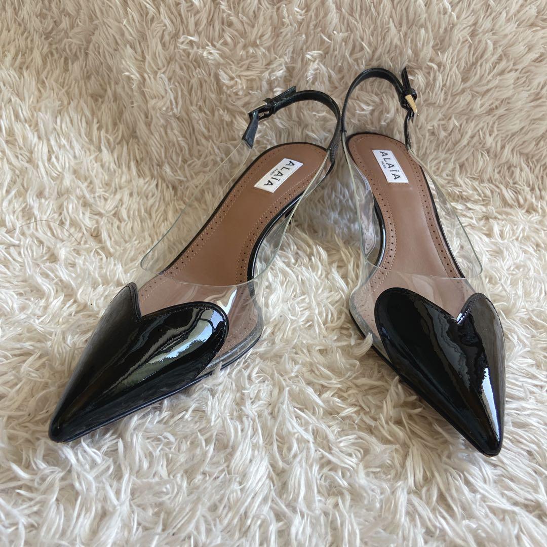 アライア　ハートクリアパンプス　ミュールサンダル　ローヒール　黒　37