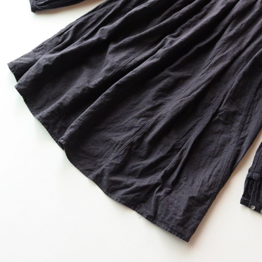 5336【美品】45R スキッパーギャザーチュニック ワンピース ダークグレー