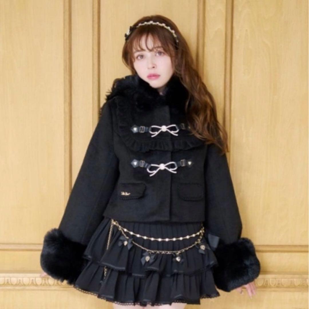 ♡LIZLISA ビジューリボンショートフードコート ブラック♡