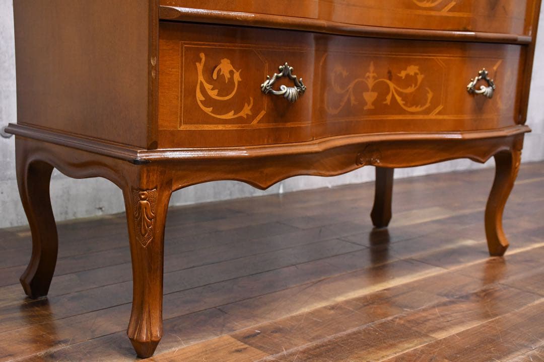 EAC72 イタリア製 象嵌細工 サイドチェスト 猫脚 彫刻 クラシック 3段