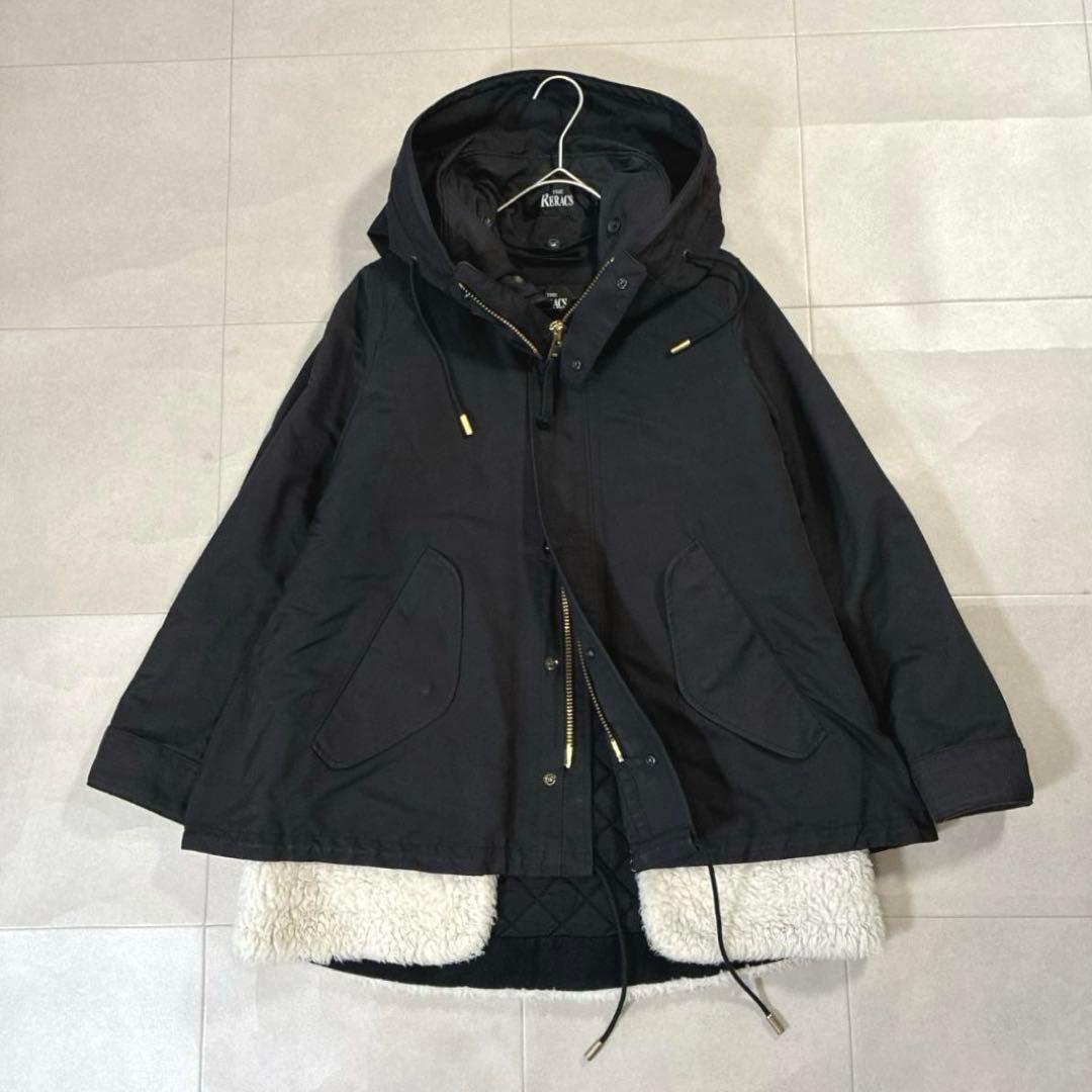 美品 近年 THE RERACS ショートモッズコート ボアライナー付 36 黒