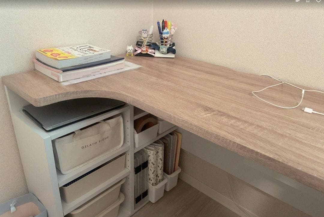 LOWYA _デスク 棚付き L字型 &チェア