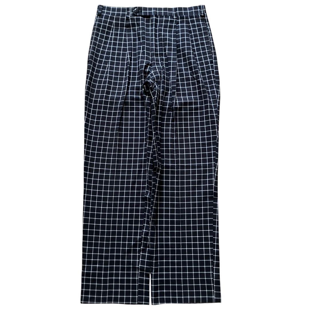 美品00s極太 EVISU 刺繍カモメ ワイドチェックパンツ Y2K ブラック