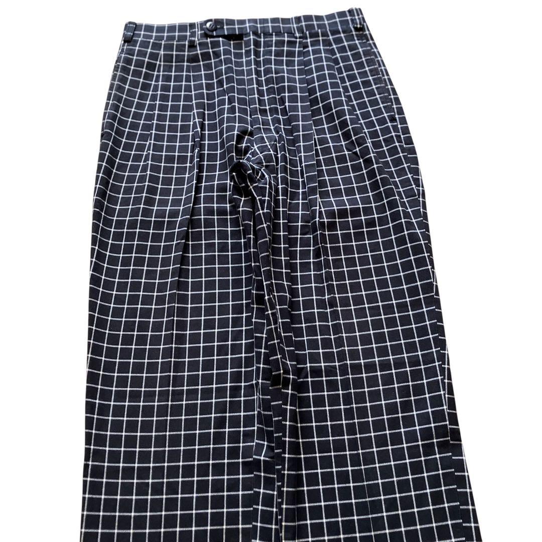 美品00s極太 EVISU 刺繍カモメ ワイドチェックパンツ Y2K ブラック