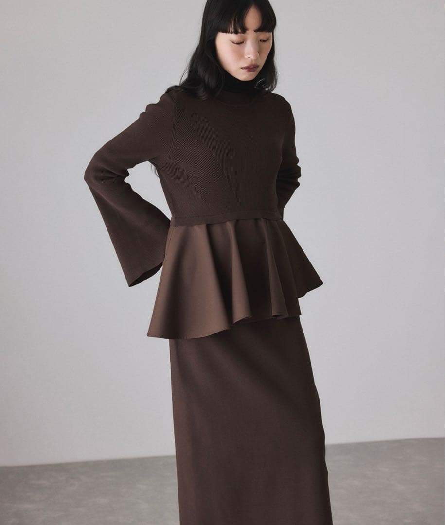 ADAM ET ROPE' ペプラムコンビニットワンピース/オケージョン対応