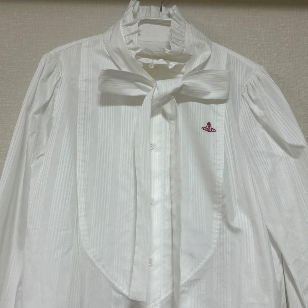 美品2025AW ヴィヴィアンウエストウッド ORBジャガードフリルボウシャツ