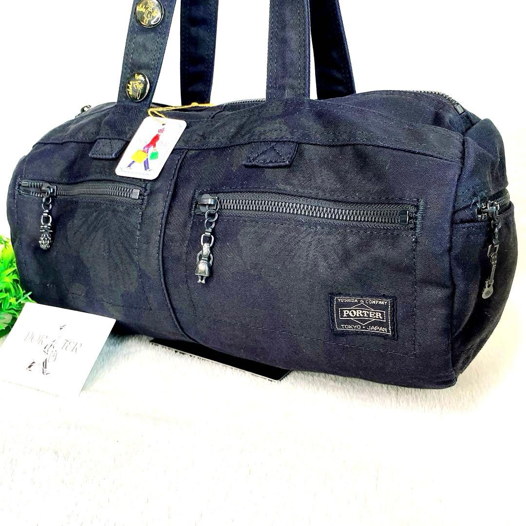 美品 希少✨PORTER ポーター　ドラムバッグ　ミニボストン　アロハ　ブラック