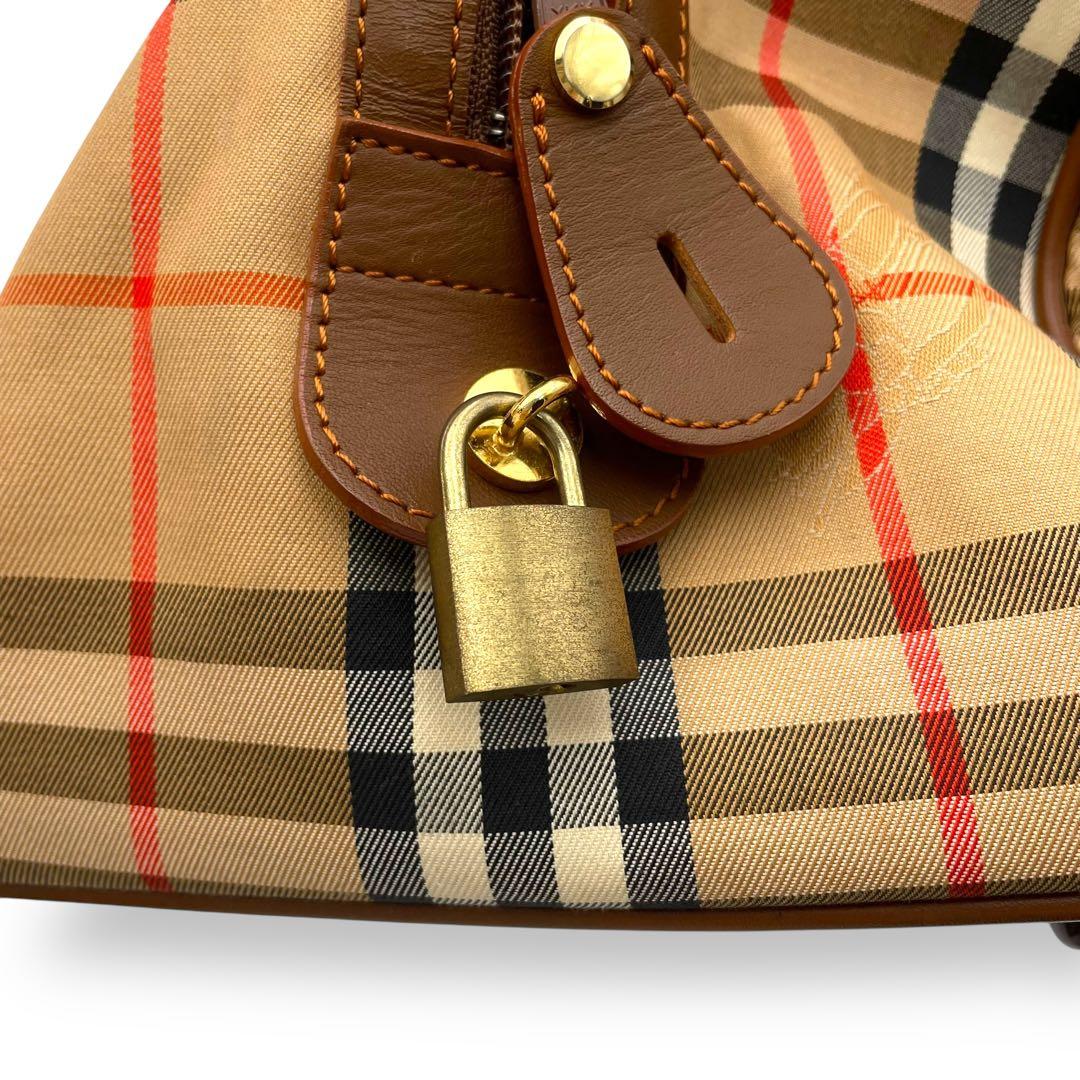 美品 BURBERRY ボストンバッグ レザー ノバチェック シャドーホース