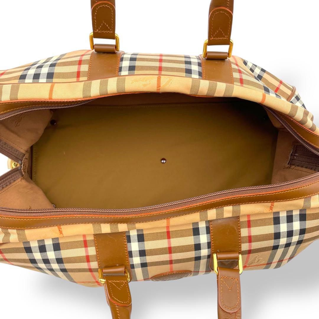 美品 BURBERRY ボストンバッグ レザー ノバチェック シャドーホース