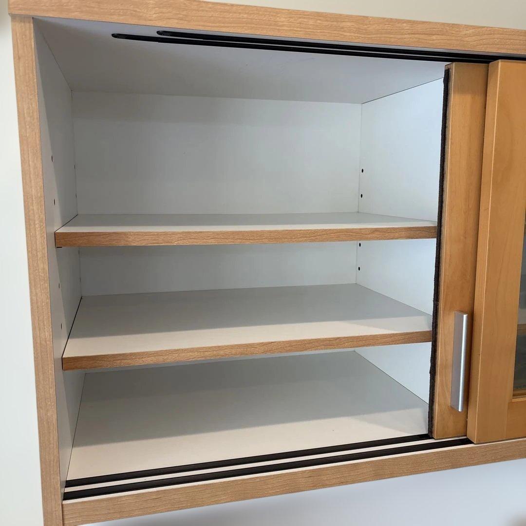 美品！堀田木工オープン食器棚ナチュラル木目調 食器棚 強化ガラス扉 カップボード