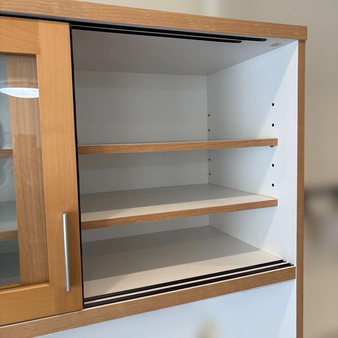 美品！堀田木工オープン食器棚ナチュラル木目調 食器棚 強化ガラス扉 カップボード