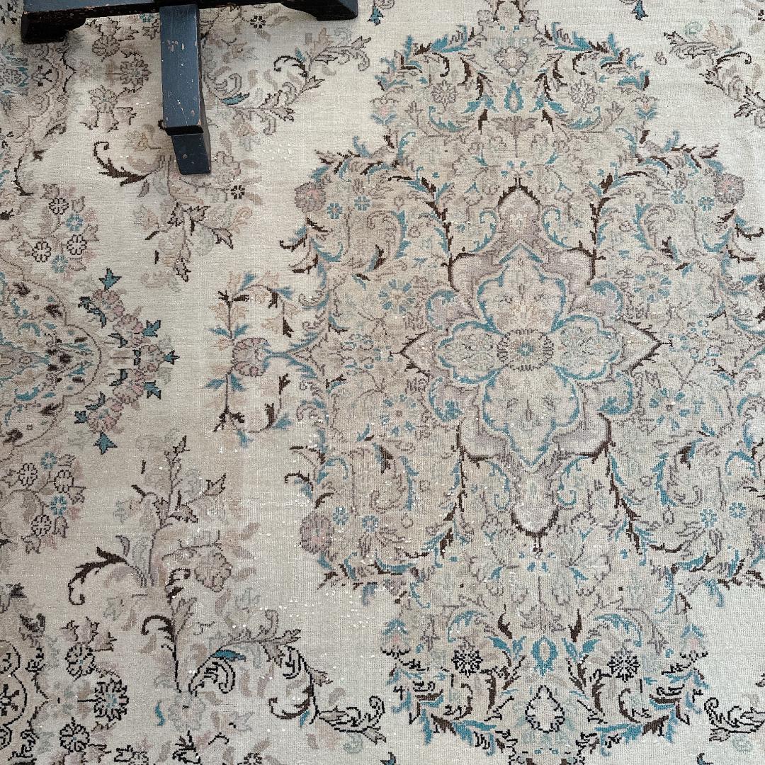 トルコヴィンテージラグ A76超大判 最高級 レア カイセリ グレージュ ブルー