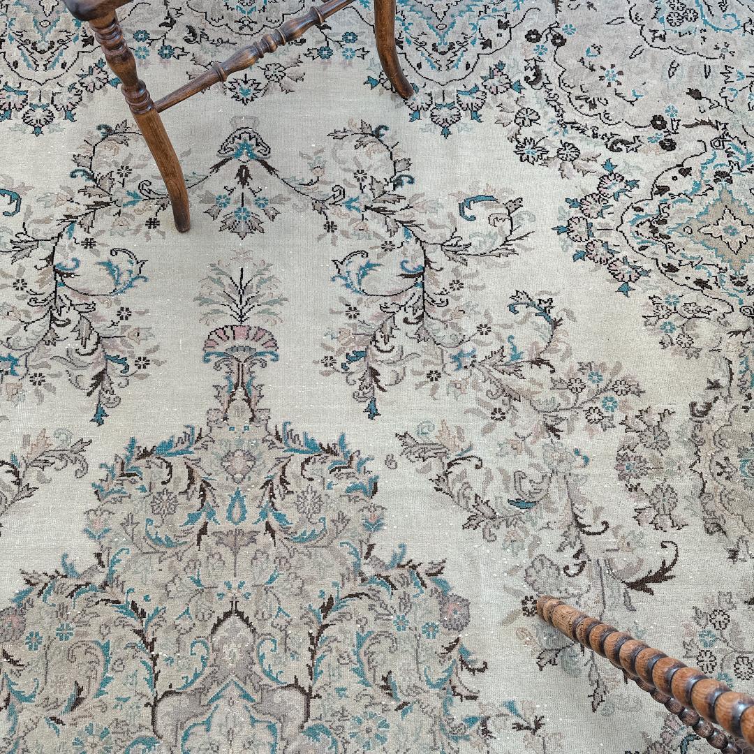 トルコヴィンテージラグ A76超大判 最高級 レア カイセリ グレージュ ブルー