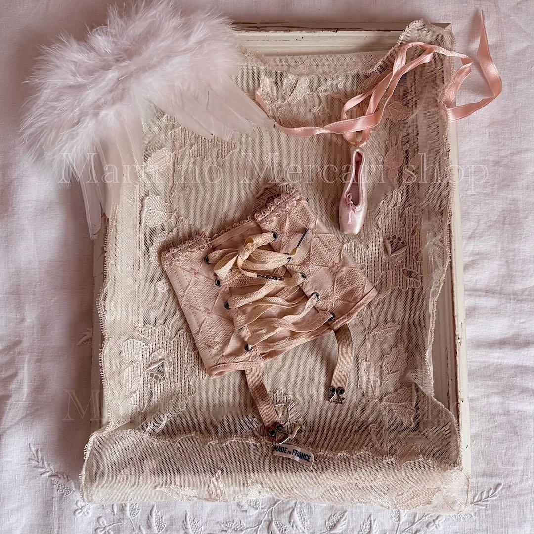 フランスアンティーク　ドール用　コルセット　羽　トゥシューズ　レース　フレンチ