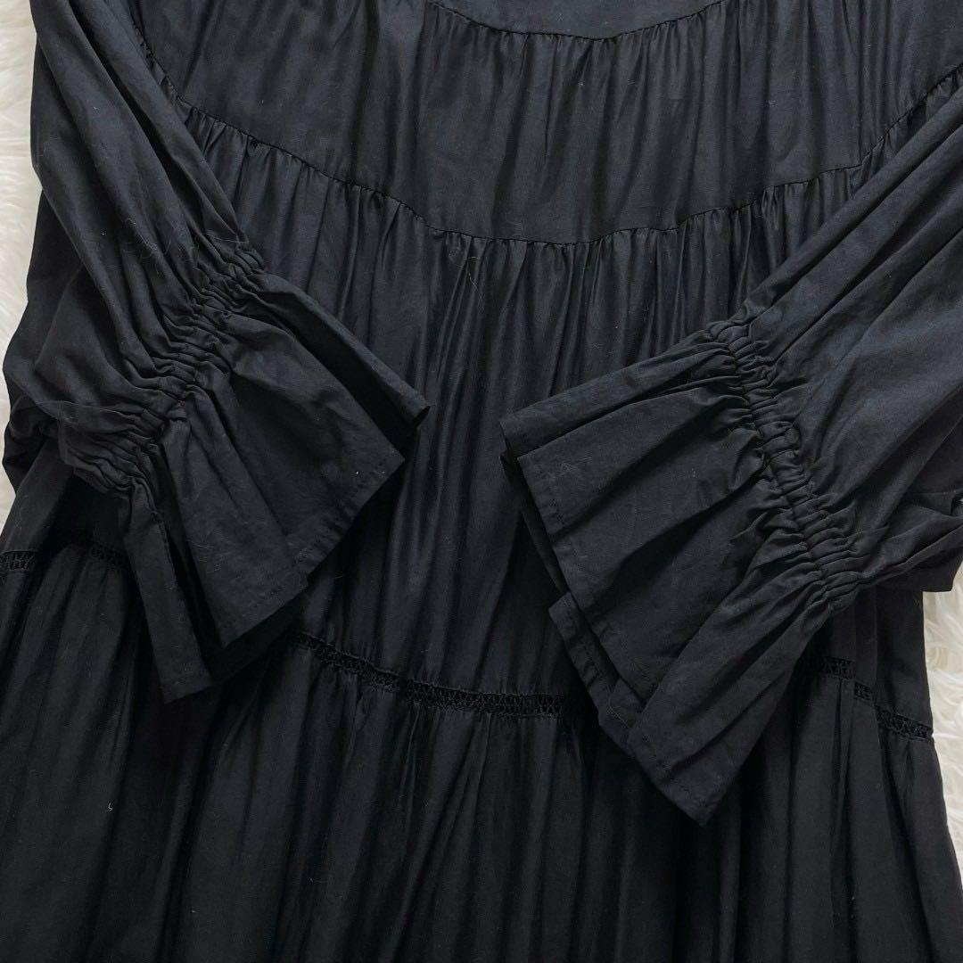 美品 マーレット PARADISE コットンパフスリーブティアードワンピース 黒