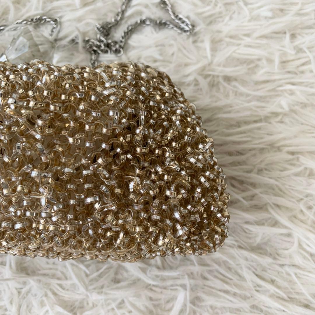 【アンテプリマ】ワイヤーバッグ ショルダ ベージュ　 がま口　チェーンショルダー