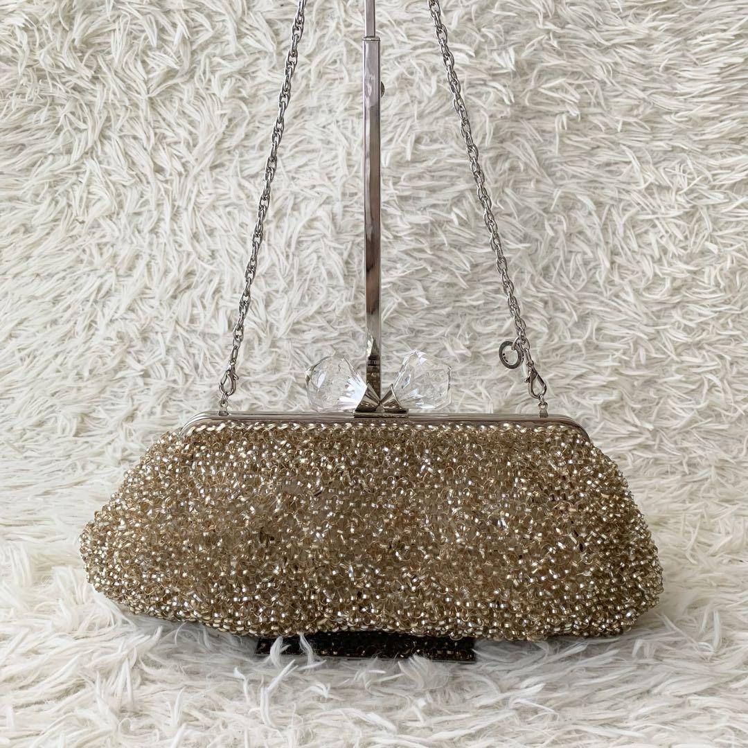 【アンテプリマ】ワイヤーバッグ ショルダ ベージュ　 がま口　チェーンショルダー