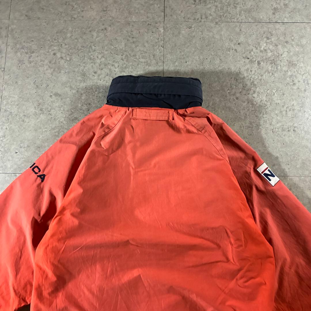 90s nauticaリバーシブルフリースジャケット刺繍ロゴフェードオレンジ短丈