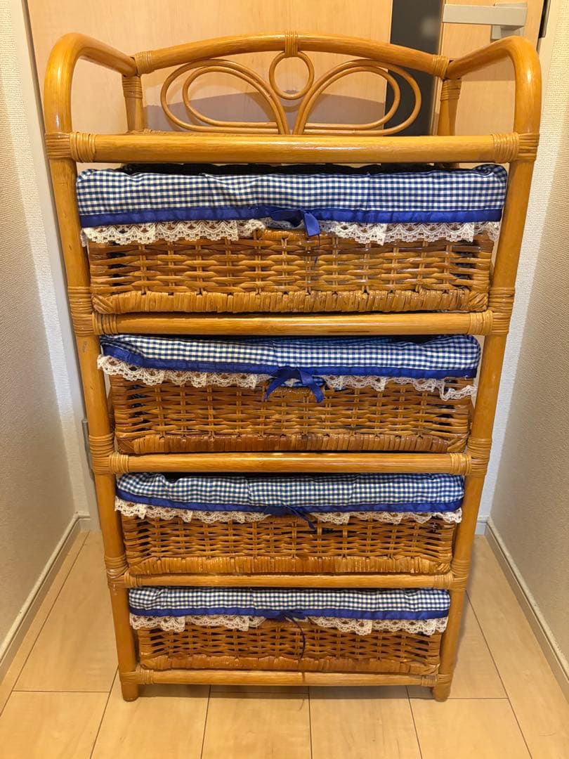籐 ラタンチェスト 4段　インテリア 昭和レトロ 箪笥　カントリー風