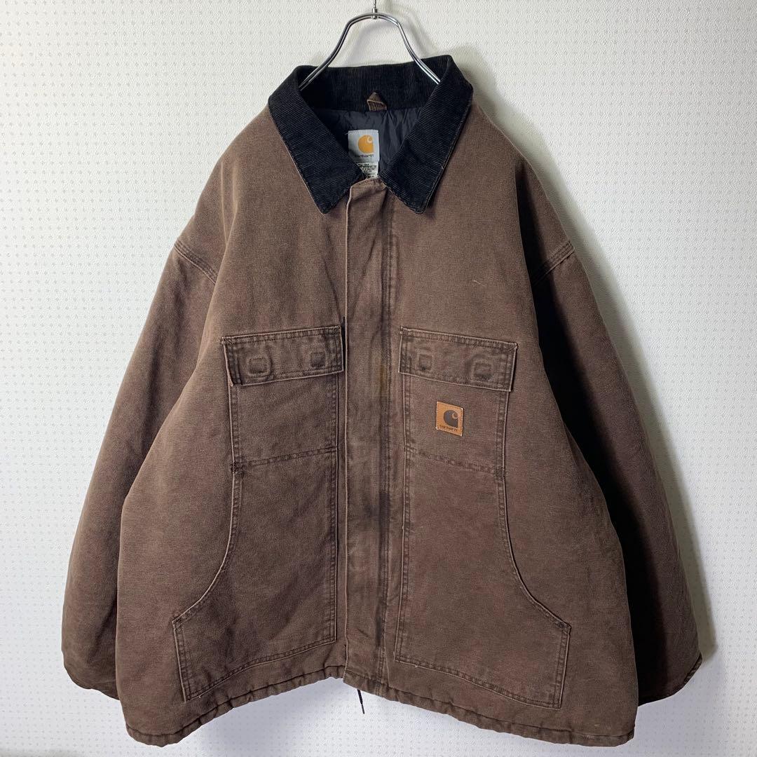 USA製 カーハート トラディショナルコート 3XL ブラウン レザーロゴパッチ