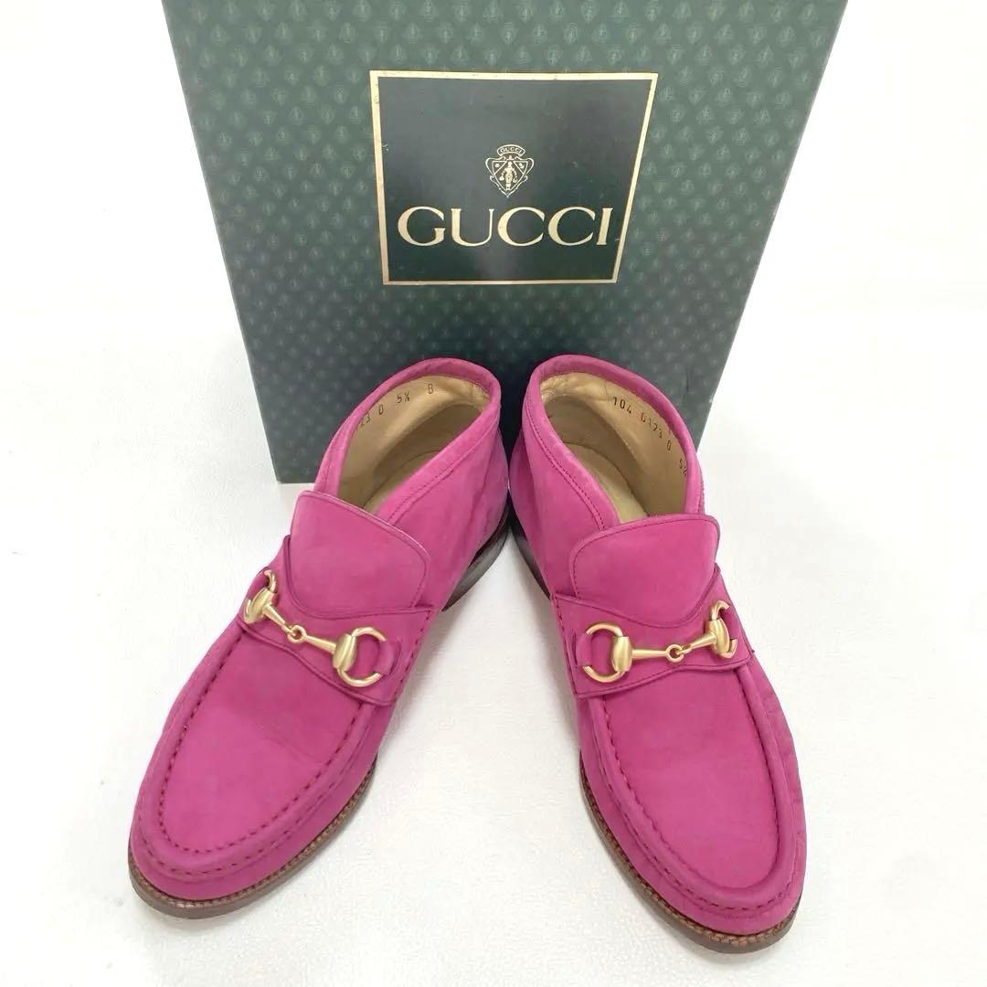 希少 GUCCI チャッカブーツ ローファー ピンク 22.5 ホースビット