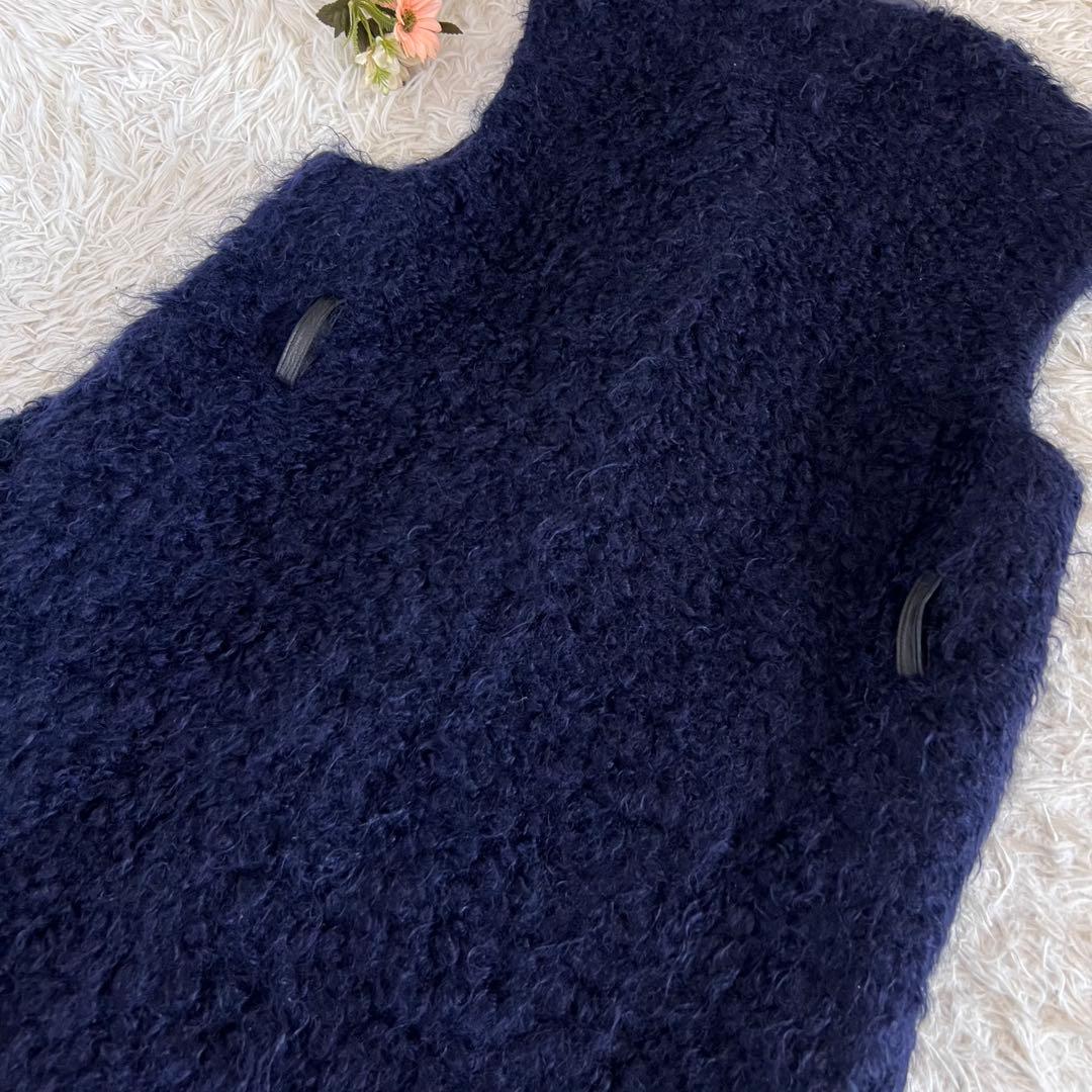 BLAMINK ブラミンク プードル ボア ロング ジレ ネイビー