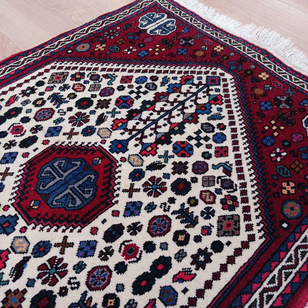 Y1726 ペルシャ絨毯 イラン ウール 手織り105×68㎝ マット