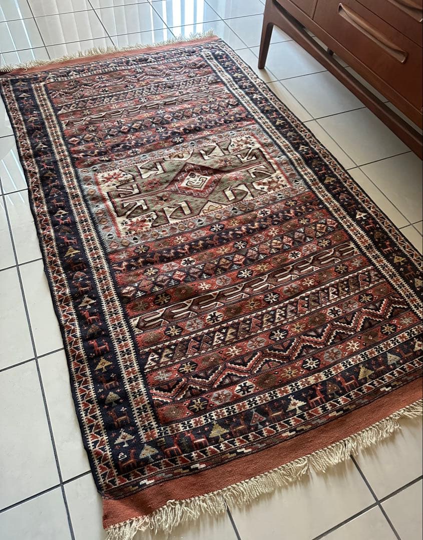 190×109 ヴィンテージラグ　手織　キリムラグ