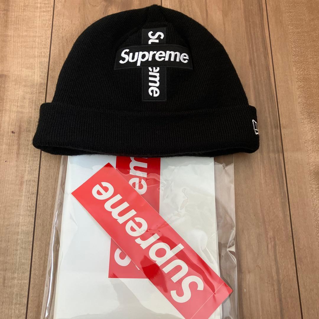 『美品』Supreme クロスボックスロゴ ニット帽ショッパーステッカー付属