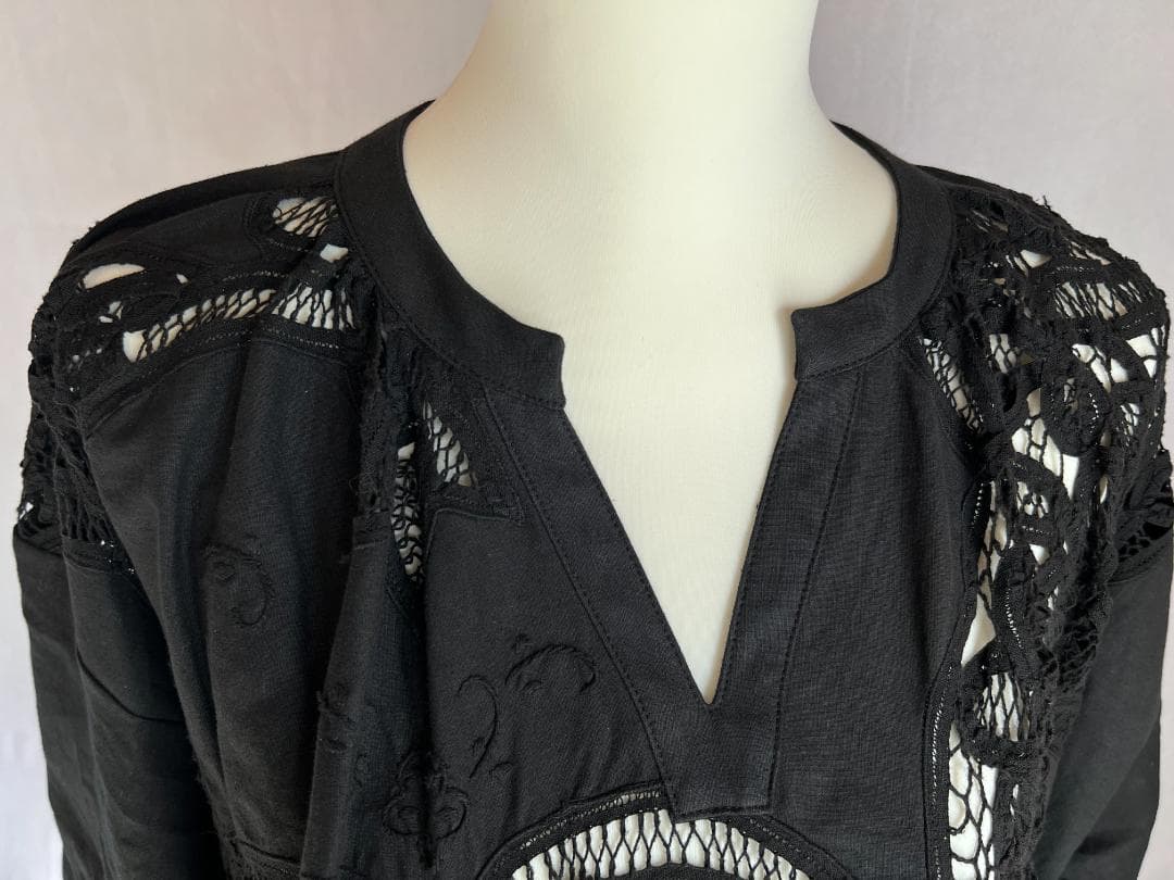 ヴィンテージテーブルクロス 黒 リメイクワンピース バテンレース 1点もの