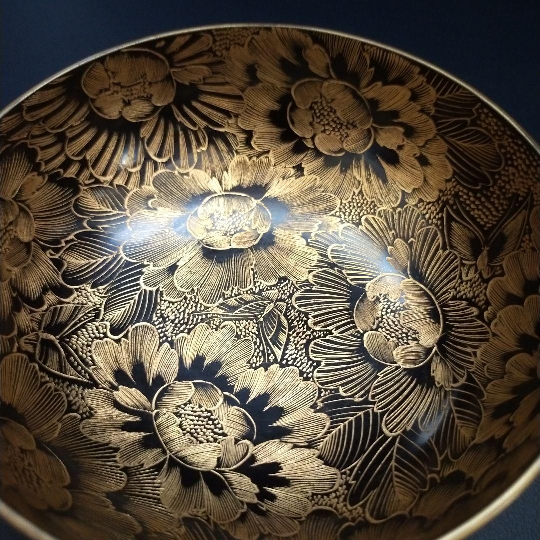 確認用　能登輪島塗 内総沈金 牡丹紋詰 吸物椀 茶道具 懐石 菓子椀 2客