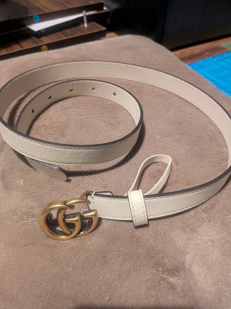 7 GUCCI レザー ダブルロゴ ベルト 95cm ホワイト 高級