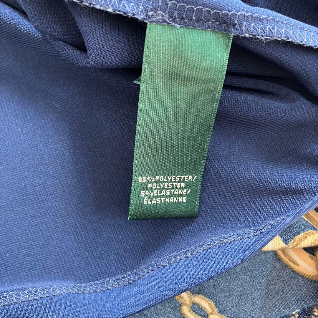 美品 ローレンラルフローレン ワンピース カシュクール ジャージー 鎖柄 青系