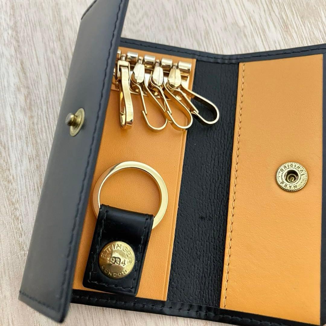 訳あり美品✨エッティンガー✨キーケース✨ブライドルレザー✨ブラック×イエロー