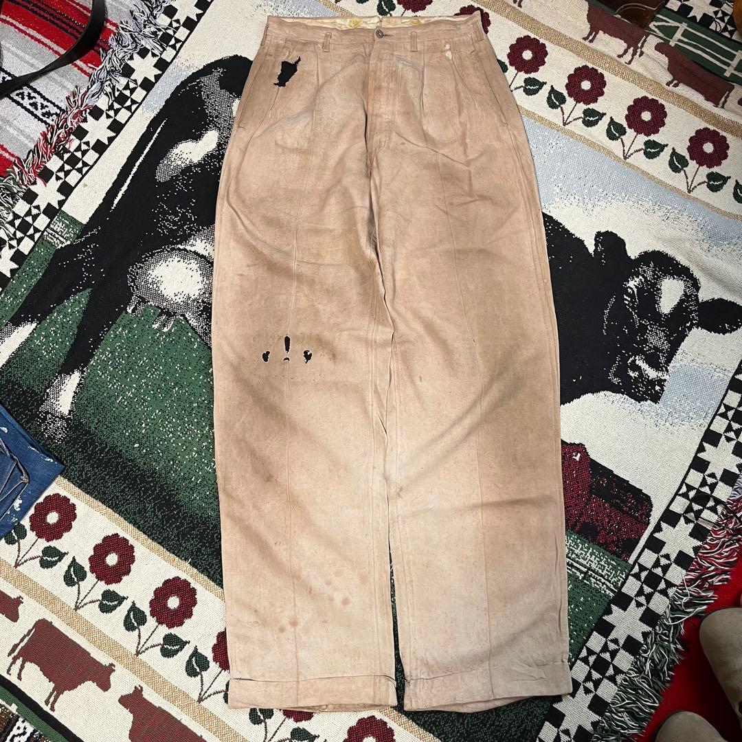 50s リネン スラックス ピンク ベージュ 60s レーヨン ギャバジン