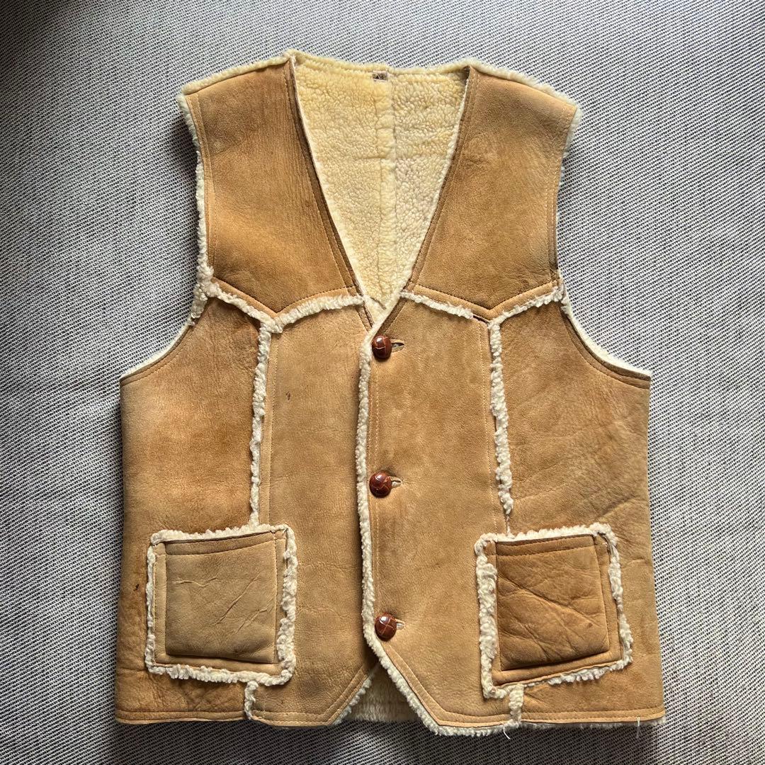 希少70's~80's vintage ムートンベスト　シープスキン　キャメル