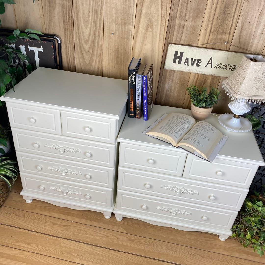 フレンチカントリー調北欧ホワイトチェスト二点セット洋タンス収納家具姫系姫かわ