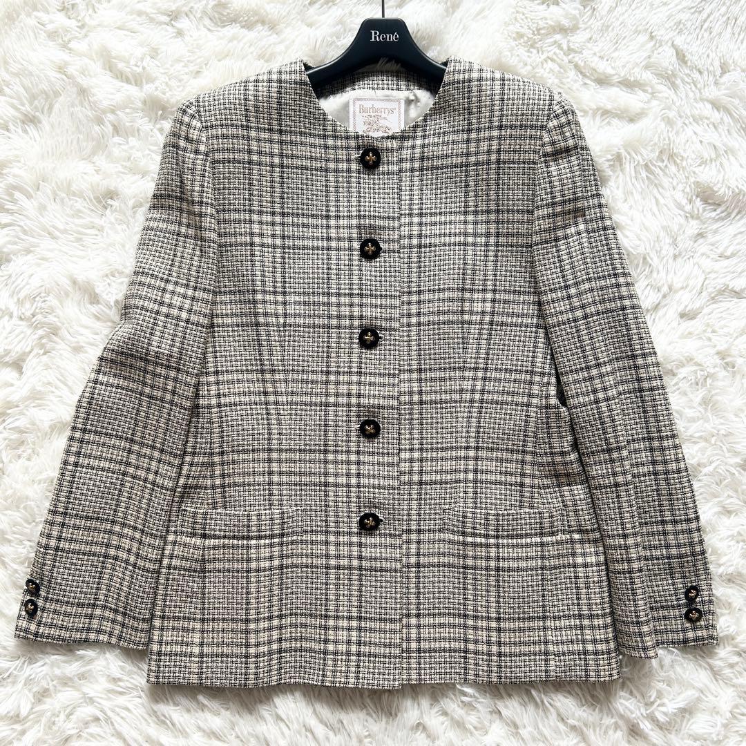 希少✨美品 バーバリーズ シルク混 ツイード スーツ ノーカラー スカート