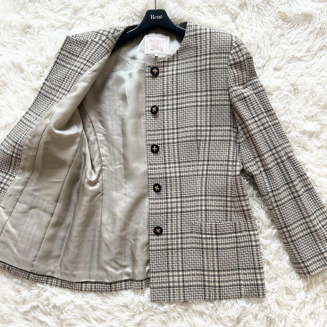 希少✨美品 バーバリーズ シルク混 ツイード スーツ ノーカラー スカート