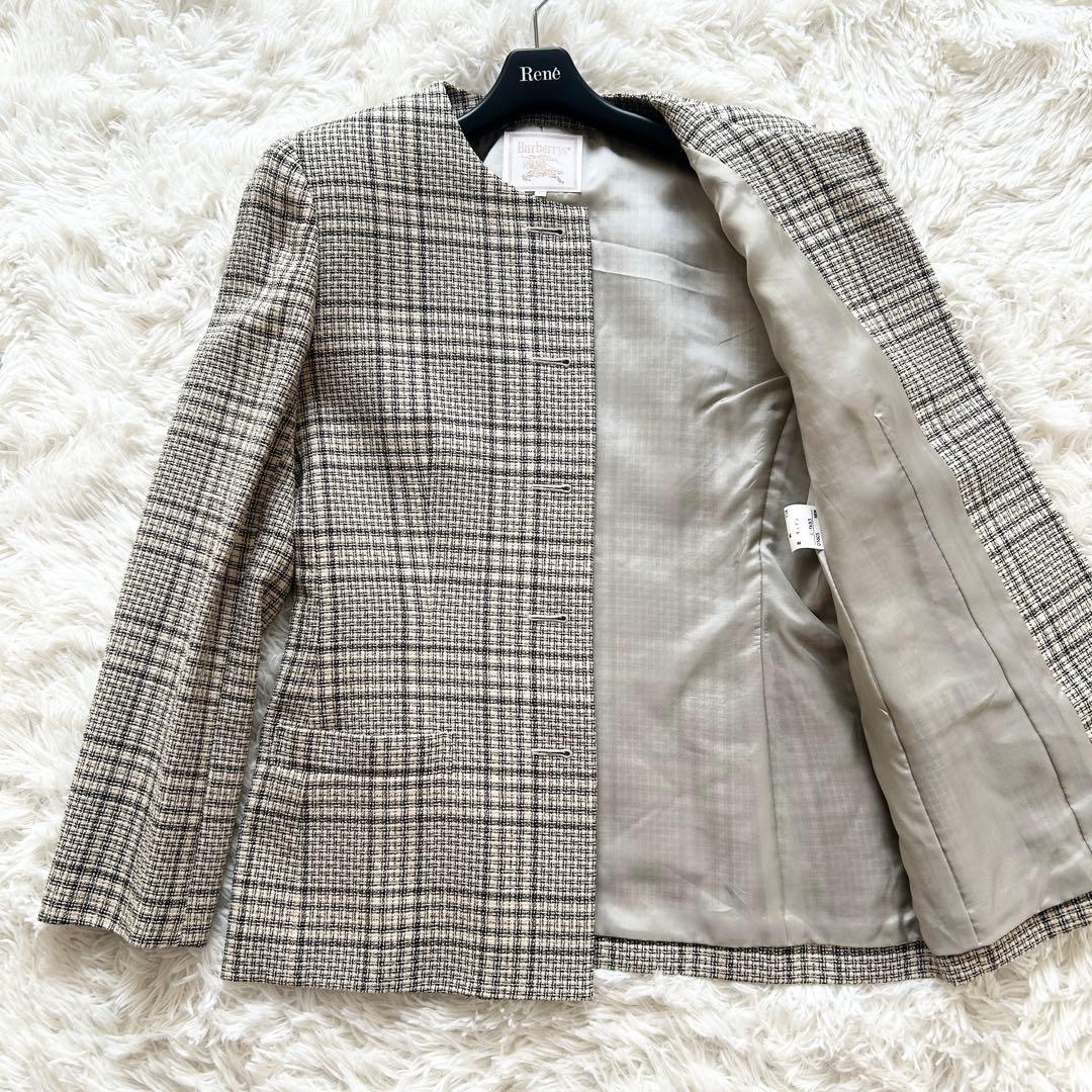 希少✨美品 バーバリーズ シルク混 ツイード スーツ ノーカラー スカート